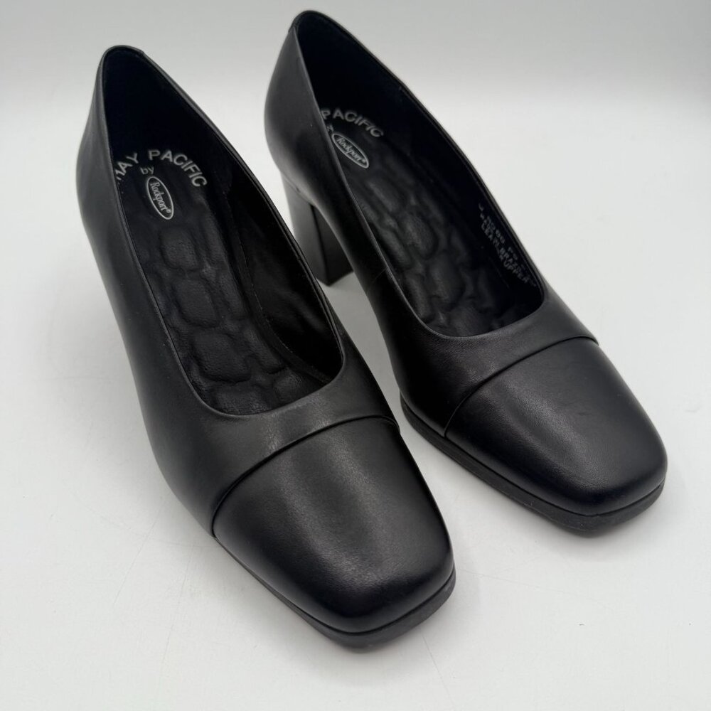 Cathay Pacific by Rockport Women's Black Leather Square Toe Pump Heels Size 5.5W